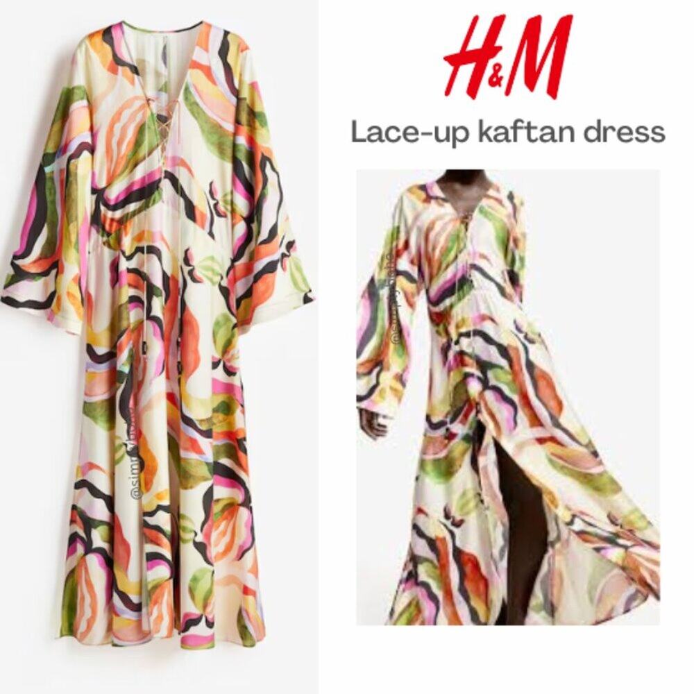 NEW - H&M Orange Pink Wrap Maxi Dress with Bishop Sleeves - SIZE S